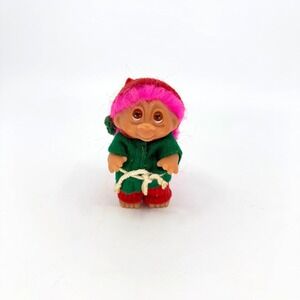 Dam Norfin Troll Doll 3" Christmas Elfkins Pink Hair Vintage 1985 RARE